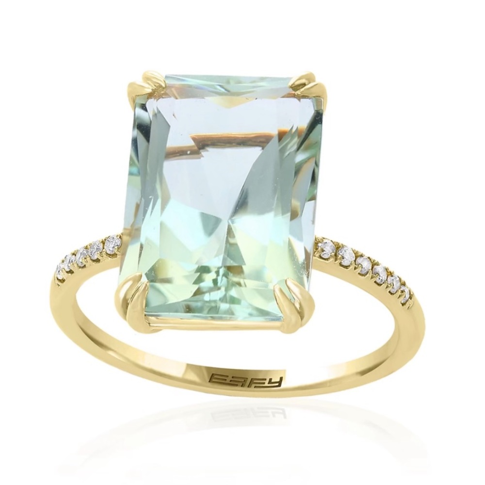 Effy Green Amethyst with Diamond Shank Ring in 14k Yellow gold
